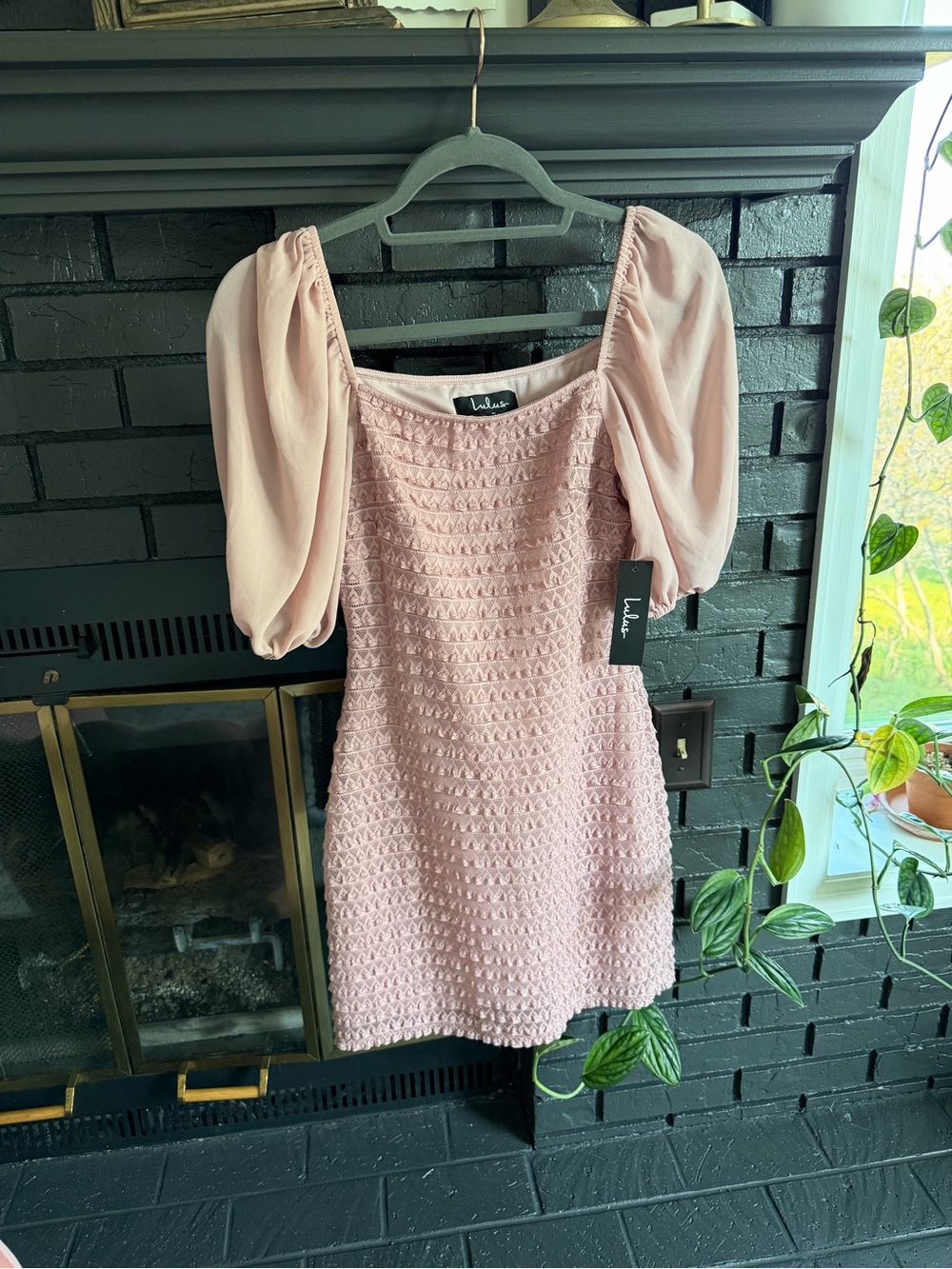 Lulu's Dusty Pink Puff-Sleeve Knit Mini Dress